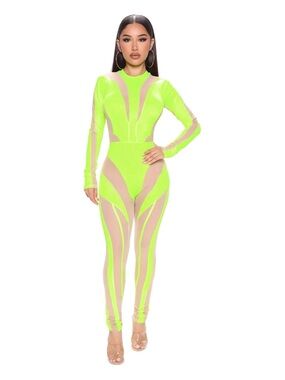 Fashion Nova NWT Weekend Lights Neon Colorblock Jumpsuit| Size XS